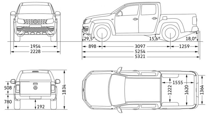 Габаритные размеры Фольксваген Амарок (Volkswagen Amarok)